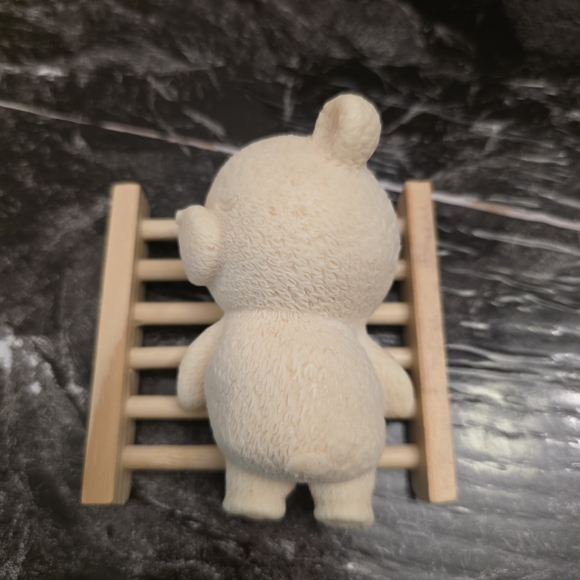 Cream Plush Bear Soap on Wooden Soap Dish - Picture 3 of 7